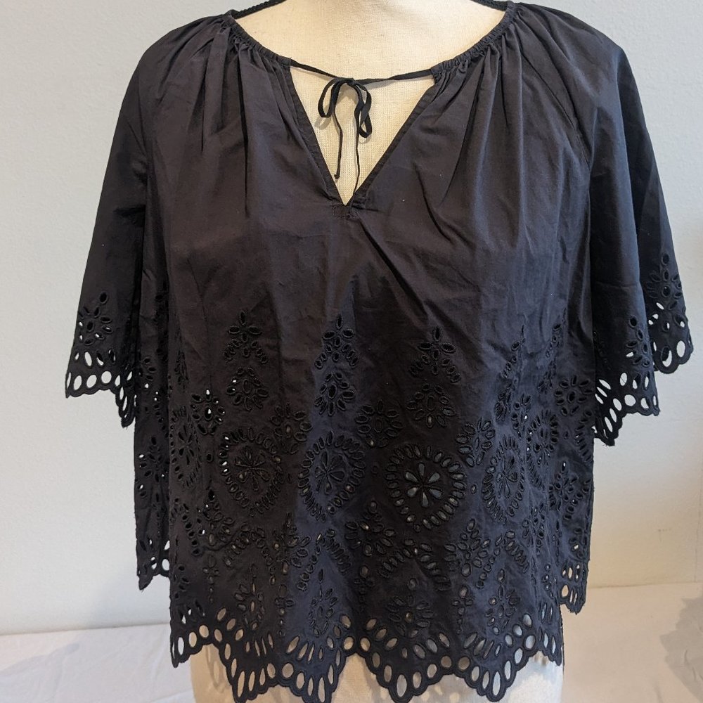 Rebecca Taylor La Vie Black Embroidered Blouse